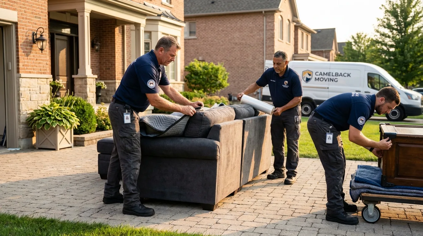 Large estate moving crew wrapping furniture in Stratford, TX